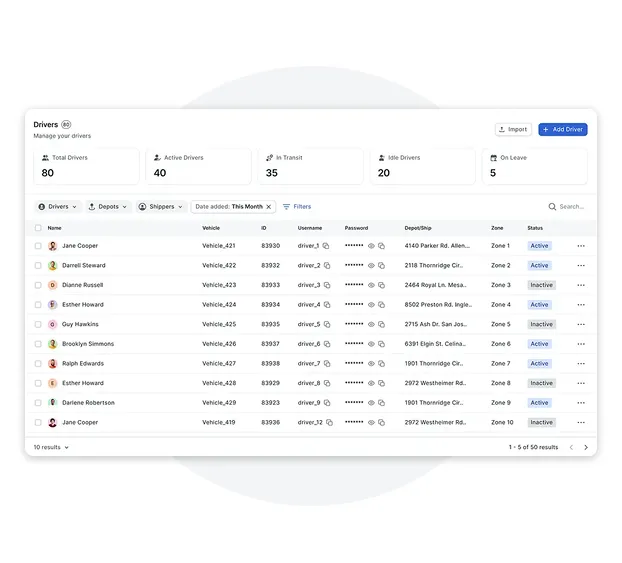 A logistics management software dashboard displaying real-time tracking, route optimization, and operational analytics, designed to solve industry-specific logistics challenges efficiently.