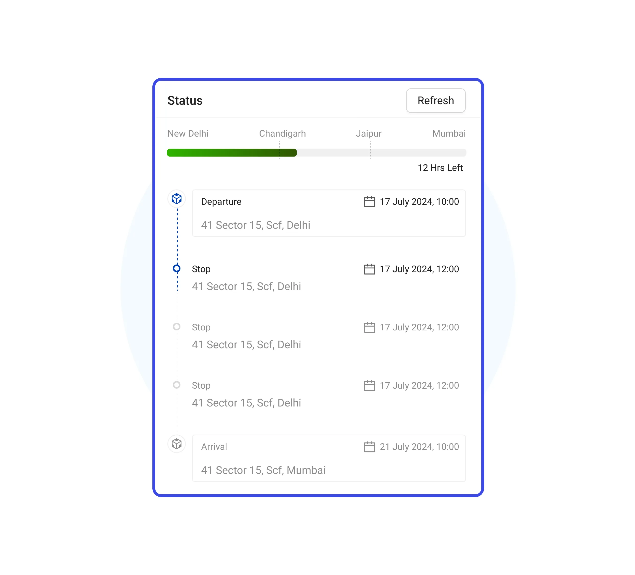 Order tracking panel with item details, pickup and drop locations, and current vehicle location on map