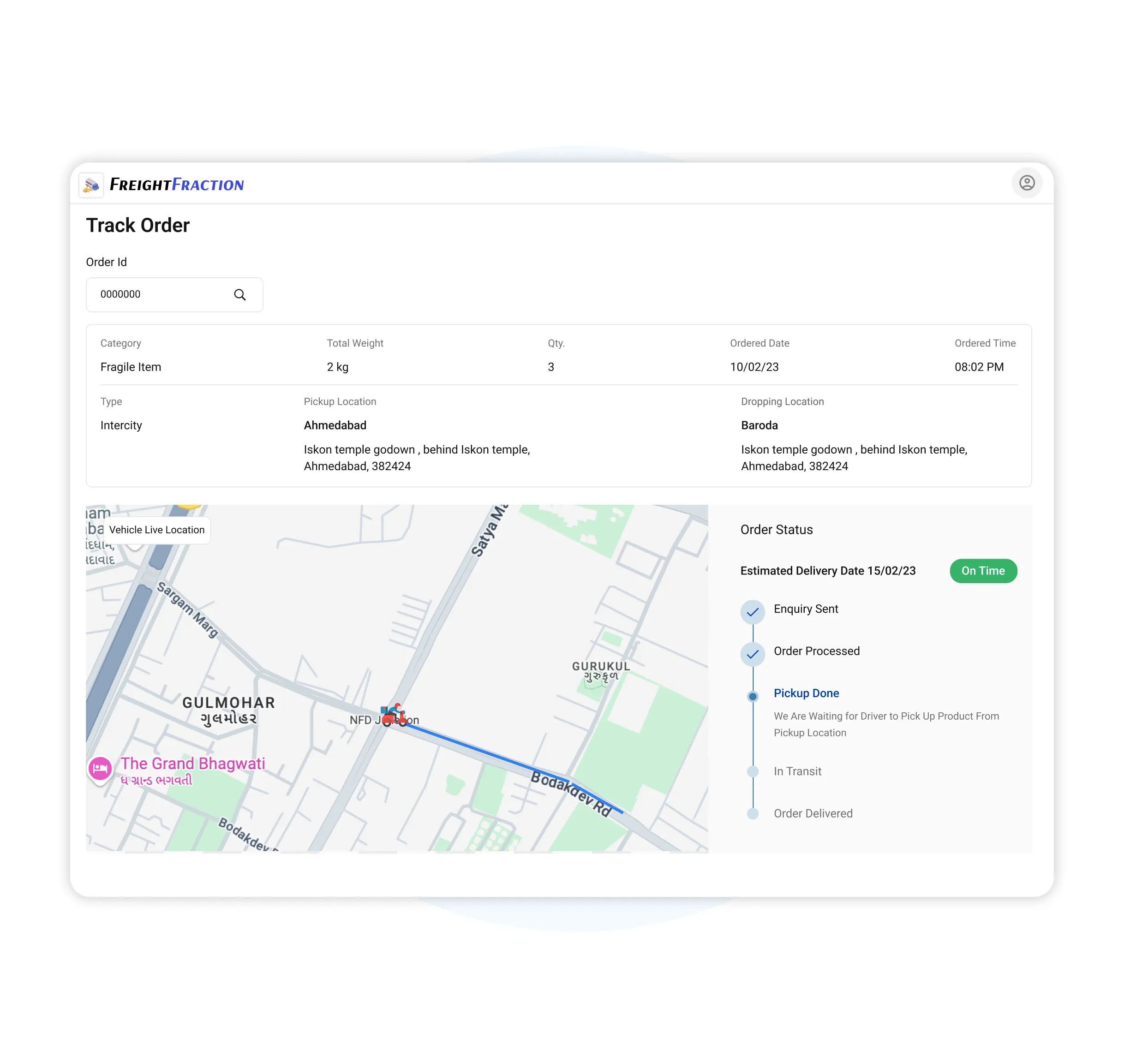 Sales dashboard with shipment statistics and product category pie chart for business insights